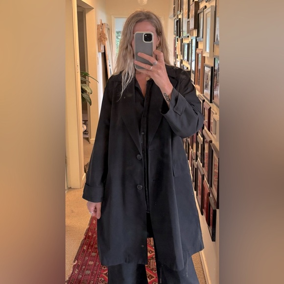 Zara Black Timeless Oversized Trench Coat Jacket Collared Button 80s Inspired - Picture 10 of 12